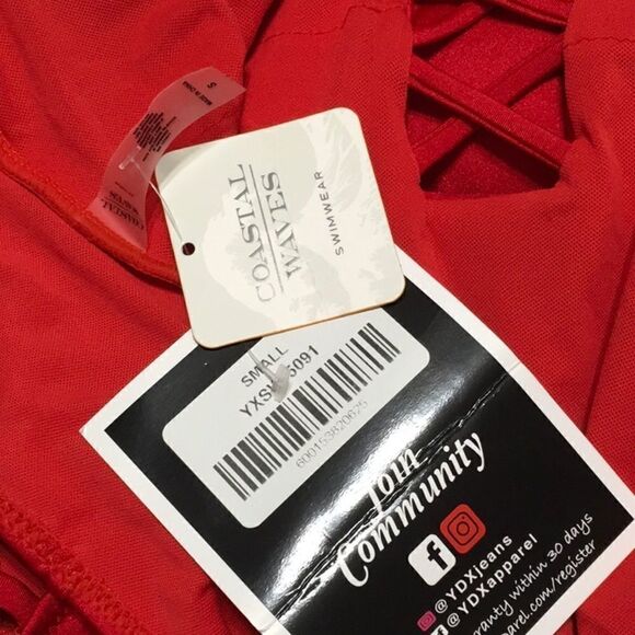Coastal Waves red plunge swimsuit. Small. NWT - Picture 6 of 6